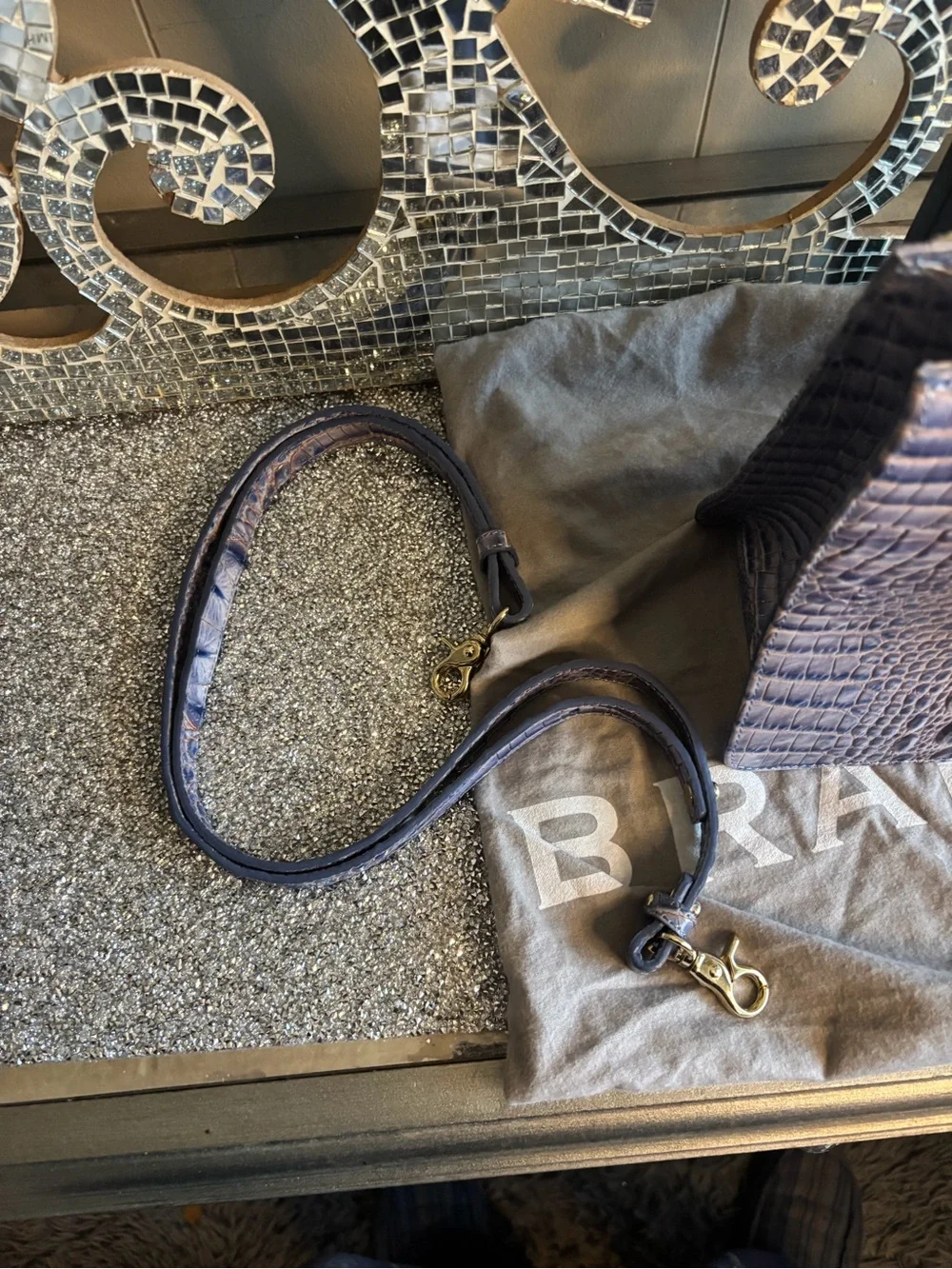 💕Brahmin Purple Croc-Embossed Leather Satchel‎